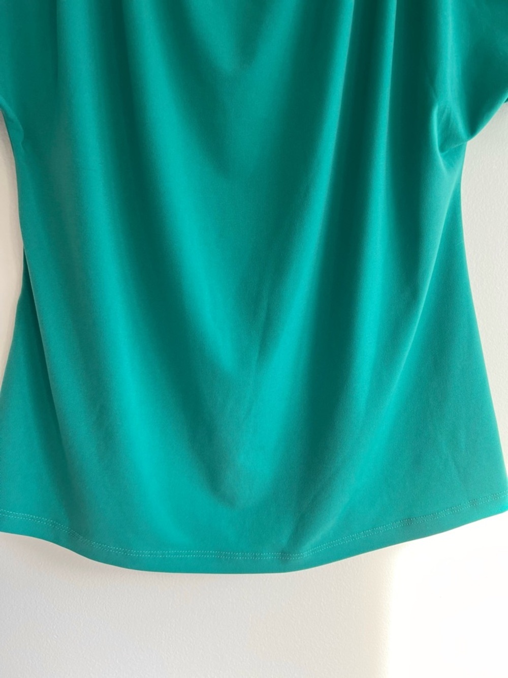 Express Teal Scoop Neck Short Sleeve Blouse with Satin Trim | Women’s XS - Picture 4 of 6